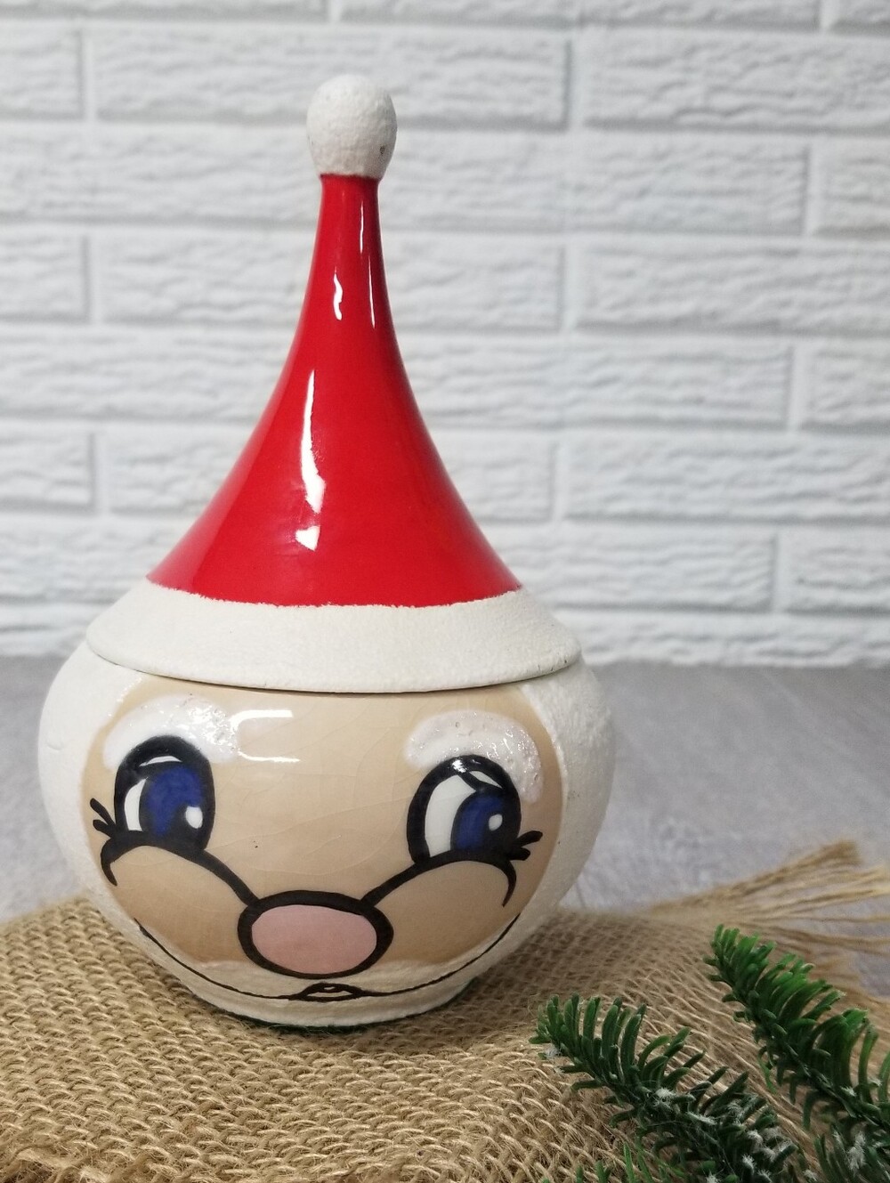 Handcrafted Santa Lidded Candy Bowl Decor